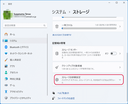 ストレージの詳細設定